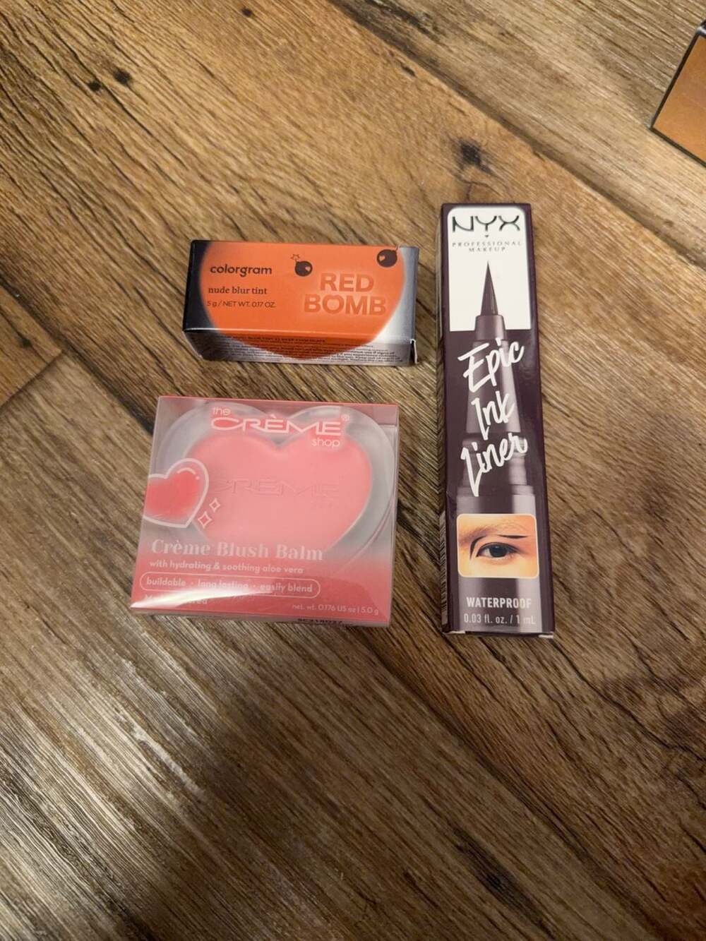 Lot of 3 Makeup Items: Colorgram Nude Blur Tint, The Crème Shop Blush Balm, and